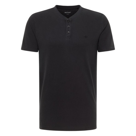 T-shirt en coton noir uni avec un col tunisien...