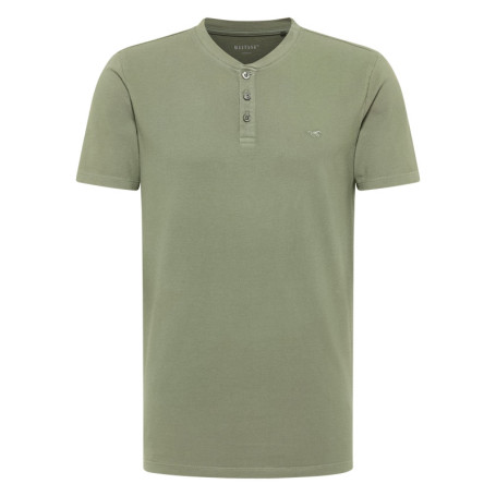 T-shirt en coton kaki uni avec un col tunisien...