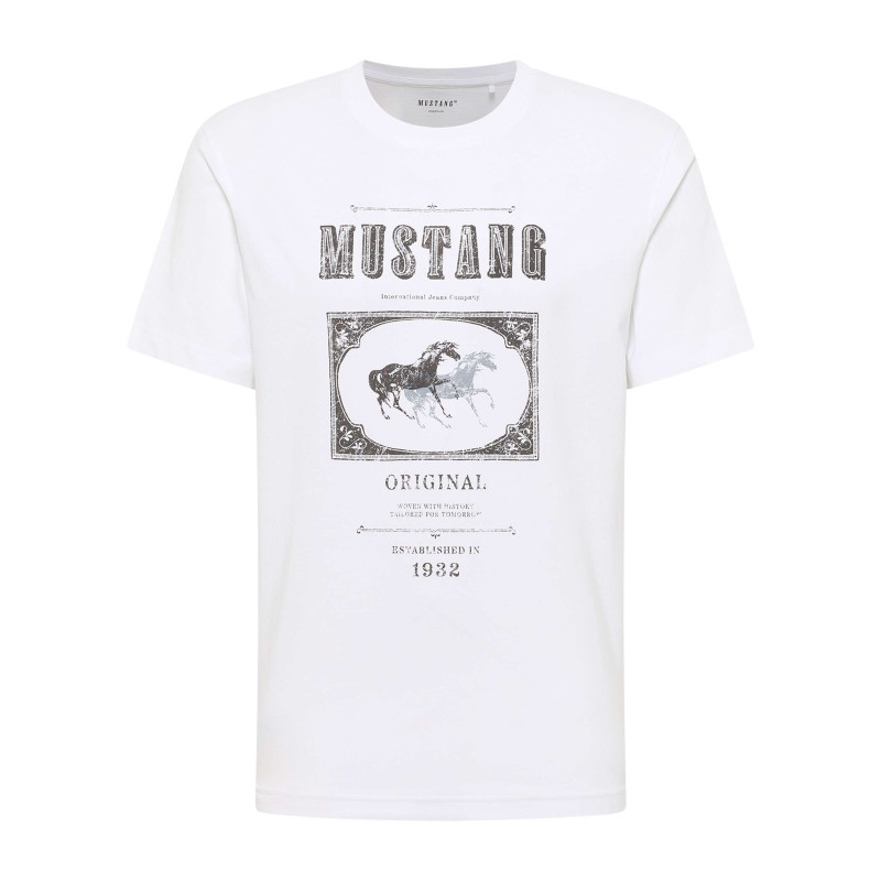 Mustang - T-shirt En Coton Blanc Avec Un Motif Fantaisie à L'avant Et Un Col Rond - Blanc Mustang - T-shirt En Coton Blanc Avec Un Motif Fantaisie à L'avant Et Un Col Rond - Blanc
