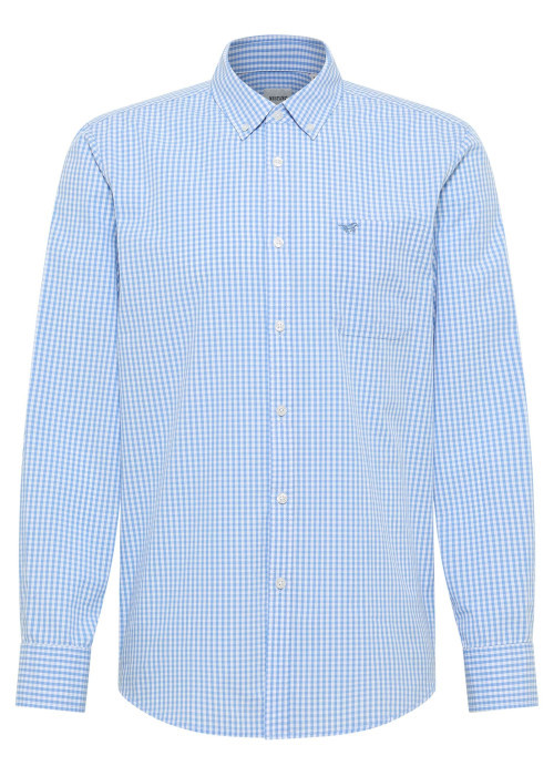 Chemise en coton bleu ciel ornée d'un motif à petits carreaux