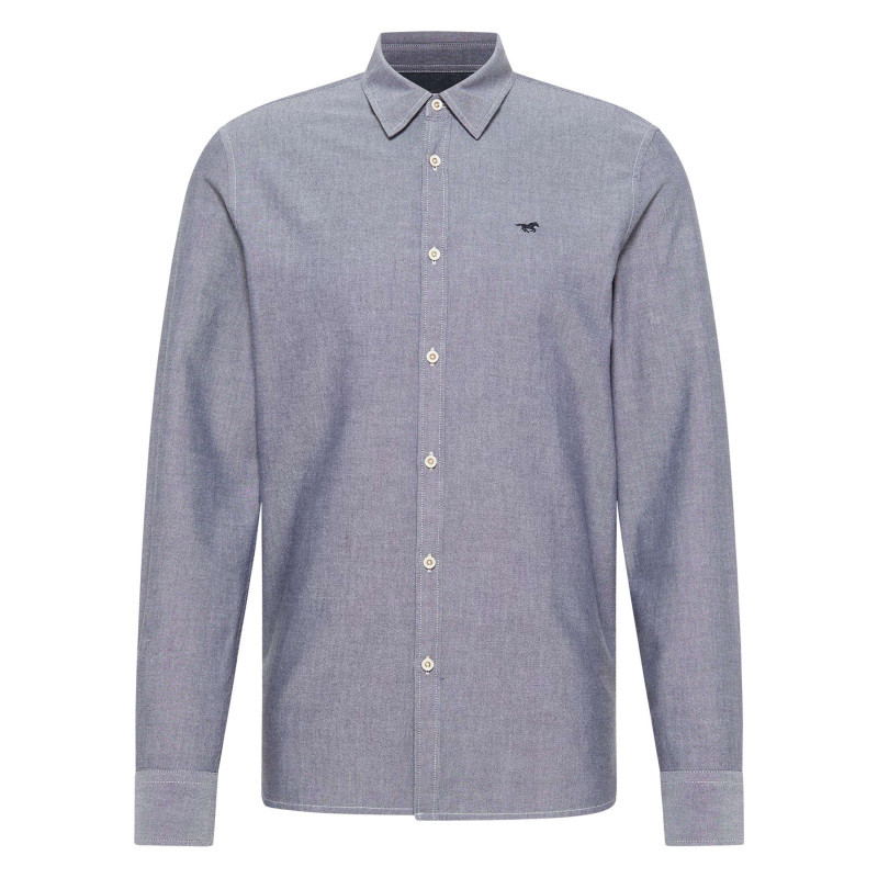 Mustang - Chemise En Coton Bleu Argenté Avec Un Col Chemise Et Boutonnière - Bleu Argenté