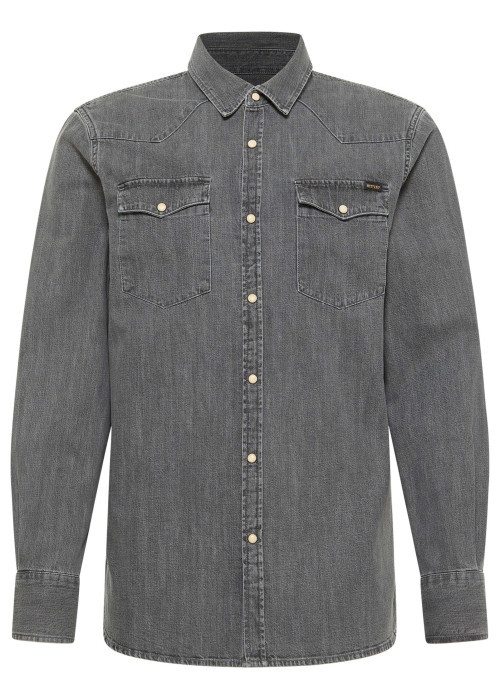 Chemise en coton anthracite avec un col chemise et poches sur la poitrine