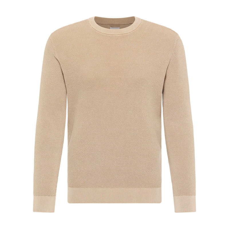 Mustang - Pull En Coton Beige Uni Avec Un Col Rond Et Des Manches Longues - Beige Mustang - Pull En Coton Beige Uni Avec Un Col Rond Et Des Manches Longues - Beige