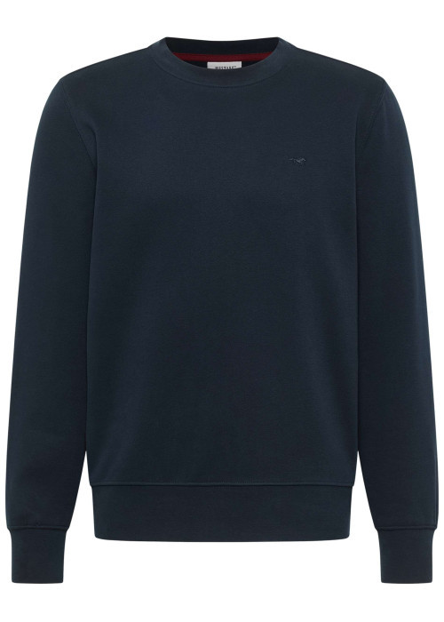 Pull en coton bleu marine avec un col rond et des manches longues