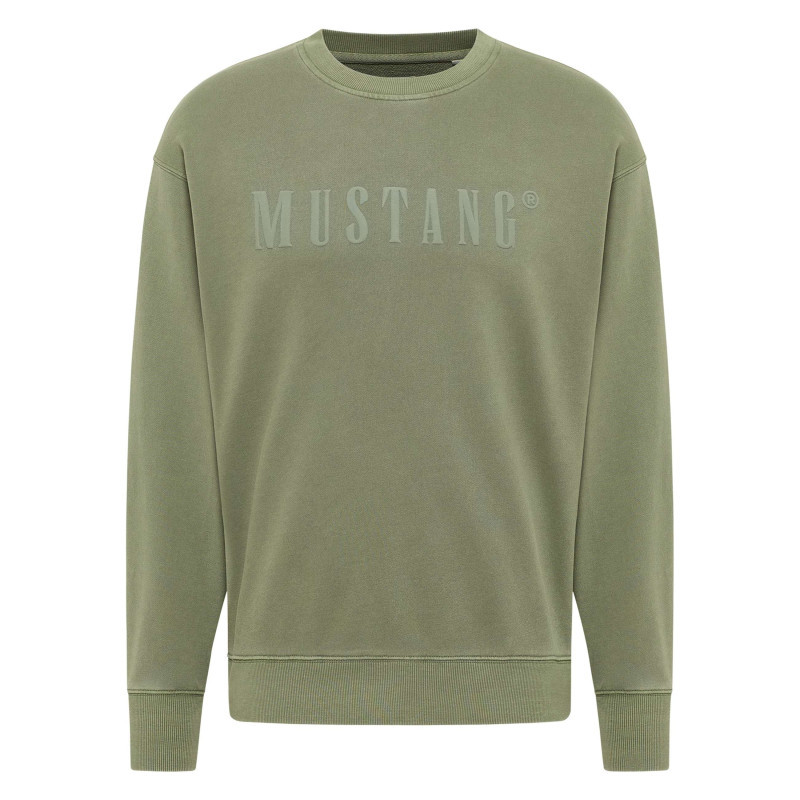 Mustang - Pull En Coton Kaki Uni Avec Un Col Rond Et Des Manches Longues - Kaki Mustang - Pull En Coton Kaki Uni Avec Un Col Rond Et Des Manches Longues - Kaki