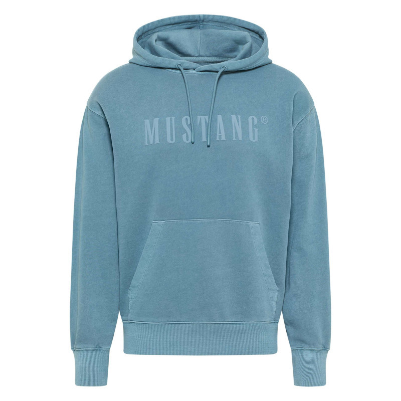 Mustang - Sweat En Coton Bleu Avec Un Col à Capuche Et Cordon De Serrage - Bleu Mustang - Sweat En Coton Bleu Avec Un Col à Capuche Et Cordon De Serrage - Bleu