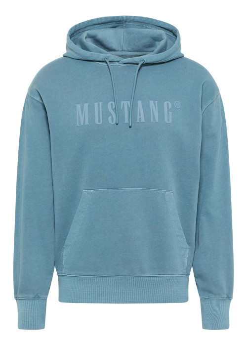 Sweat en coton bleu avec un col à capuche et cordon de serrage