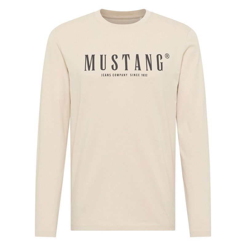 Mustang - T-shirt En Coton Beige à Col Rond Orné D'un Logo Oversize à L'avant - Beige Mustang - T-shirt En Coton Beige à Col Rond Orné D'un Logo Oversize à L'avant - Beige
