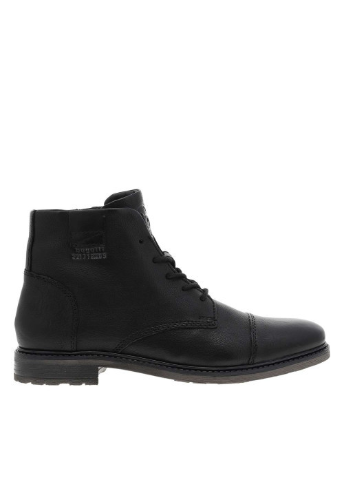 Bottines en cuir noires avec semelle à talon plat et à lacets ronds