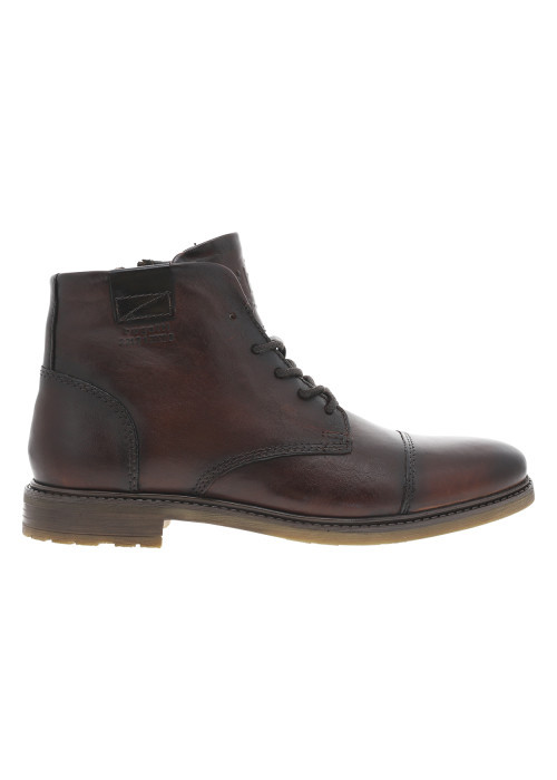 Bottines en cuir marron avec lacets ronds bruns et fermeture à glissière