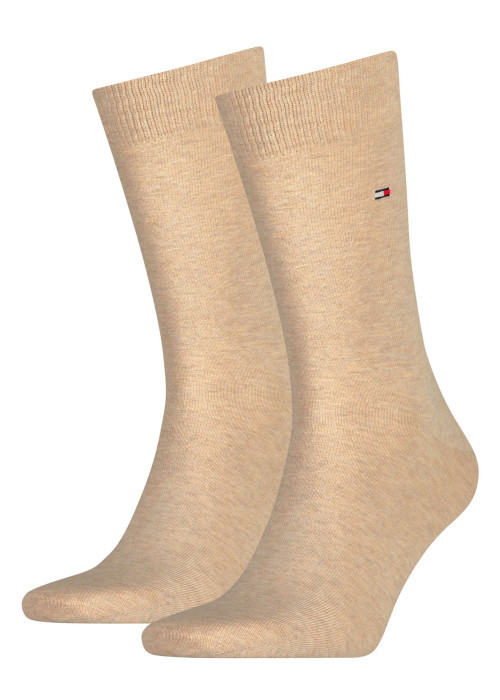 Lot de 2 paires de chaussettes beiges unies hautes en coton mélangé