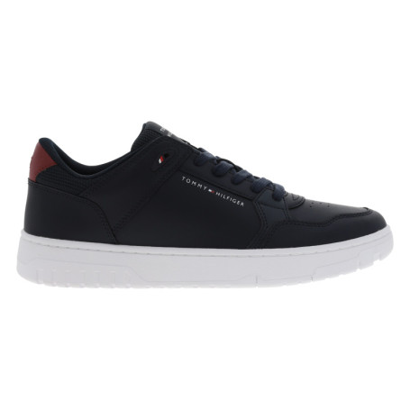 Sneakers en cuir bleu marine à lacets avec...