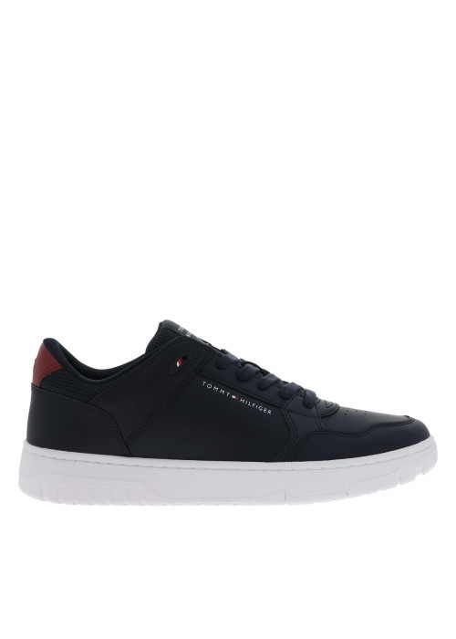 Sneakers en cuir bleu marine à lacets avec semelle à talon plat