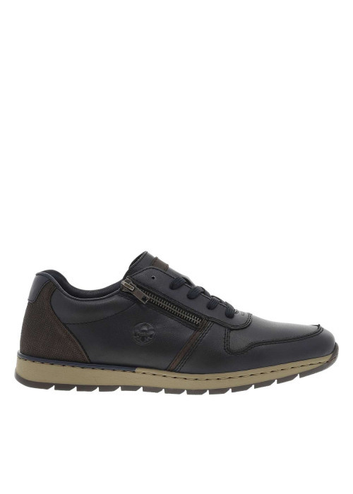 Sneakers en cuir bleu marine avec semelle à talon plat et zip latéral