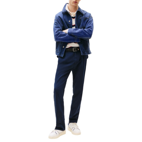 Pantalon chino en coton marine uni avec une...