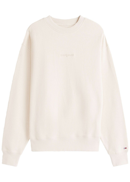 T-shirt en coton beige uni avec une coupe droite et un col rond