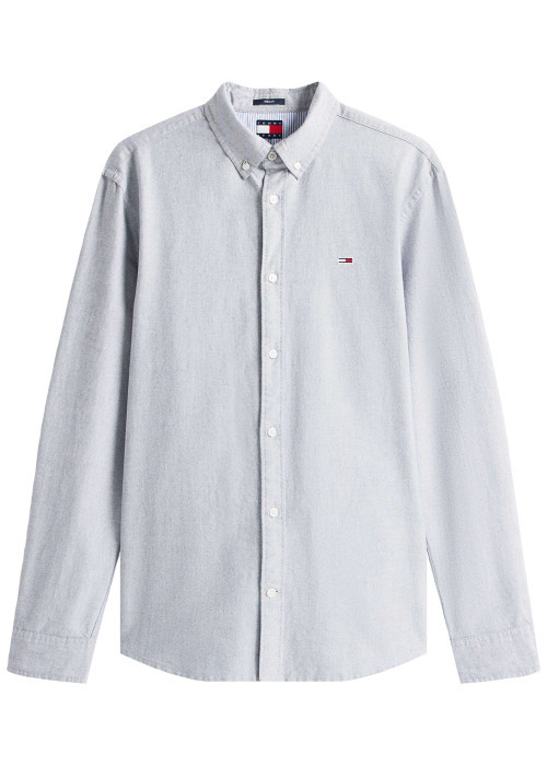 Chemise en coton marine unie avec une coupe droite et un col chemise