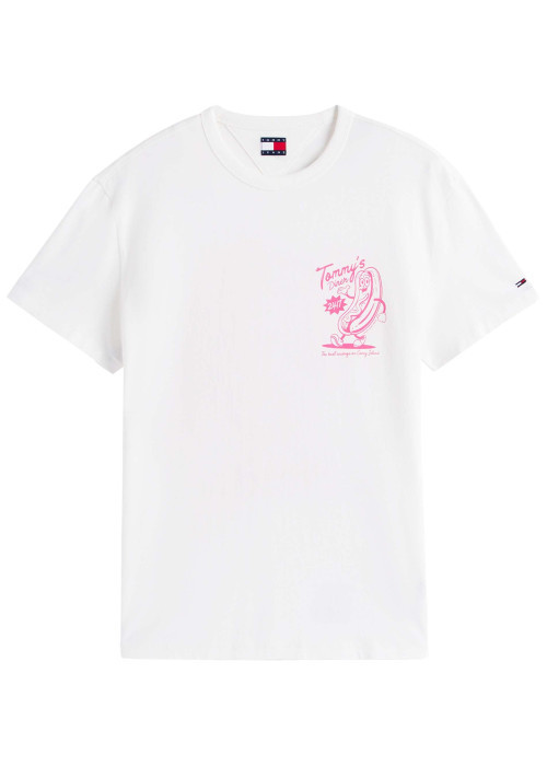 T-shirt en coton écru imprimé avec une coupe droite et un col rond