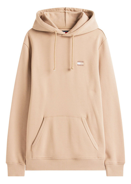 Sweat en coton taupe uni avec une coupe droite et un col à capuche