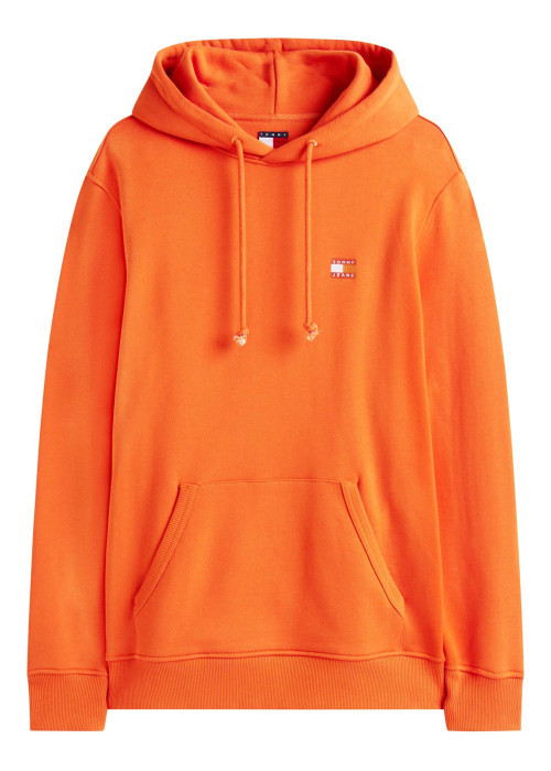 Sweat en coton orange uni avec un col à capuche et une coupe droite