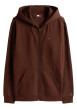 Thumbnail Sweat zippé en coton brun uni avec une coupe droite et une fermeture zippée