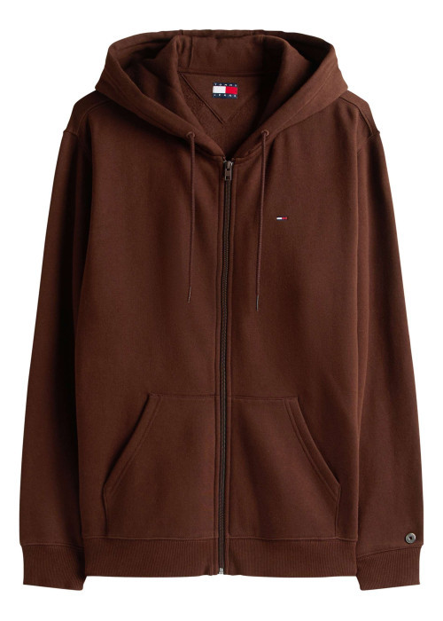 Sweat zippé en coton brun uni avec une coupe droite et une fermeture zippée