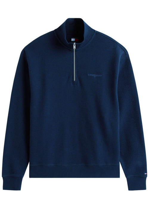 Sweat en coton marine uni avec une coupe droite et un col camionneur