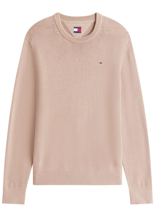 Pull en coton biologique camel uni avec une coupe droite et un col rond