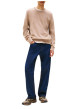 Thumbnail Pull en coton biologique camel uni avec une coupe droite et un col rond - Image 2