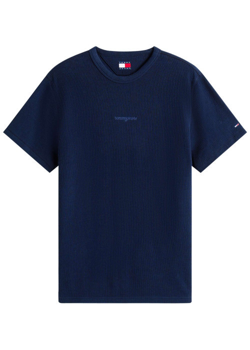 T-shirt en coton marine uni avec une coupe droite et un col rond