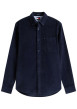 Thumbnail Chemise en coton marine unie avec une coupe droite et un col chemise