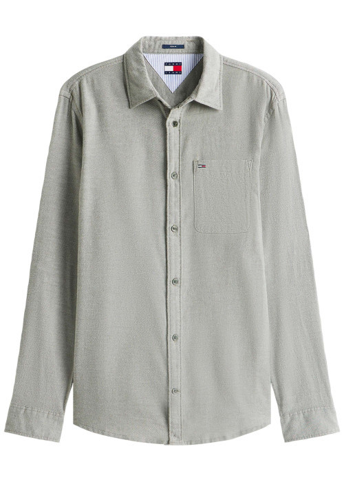 Chemise en coton kaki unie avec des boutons et une coupe droite