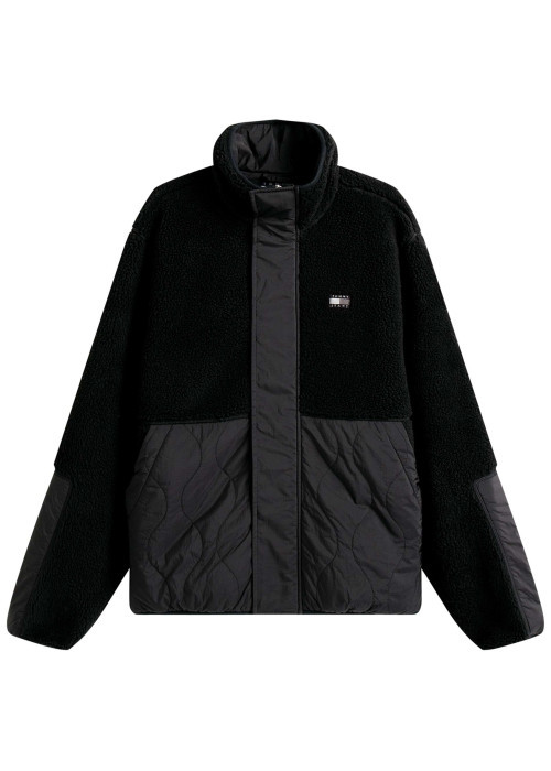 Blouson noir uni avec une coupe droite et une fermeture zippée