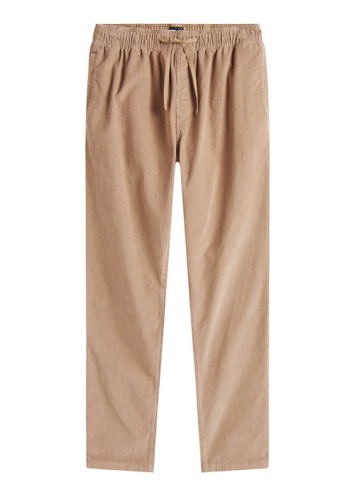 Pantalon chino en coton taupe uni avec une coupe slim et cordon
