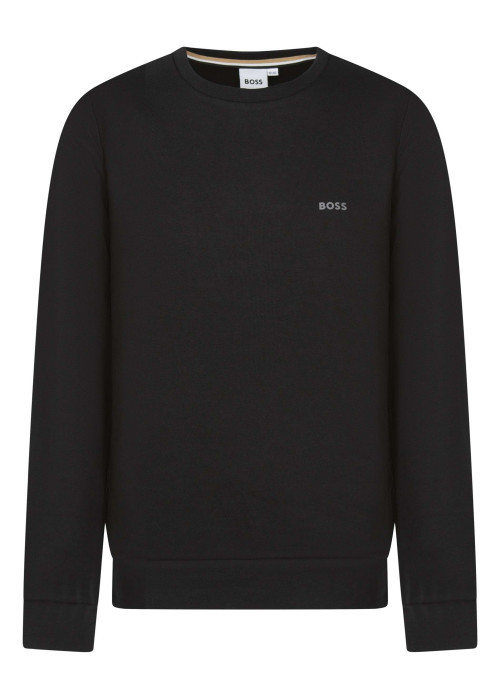 Sweat en coton mélangé noir uni avec une coupe droite et un col rond