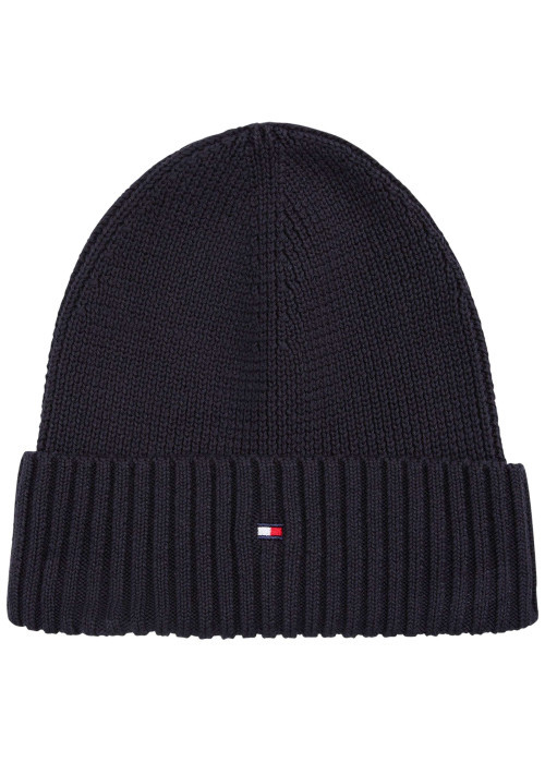 Bonnet en coton bleu marine en maille côtelée avec logo iconique brodé