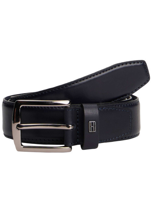 Ceinture en cuir marine unie avec fermeture à boucle à ardillon chromée