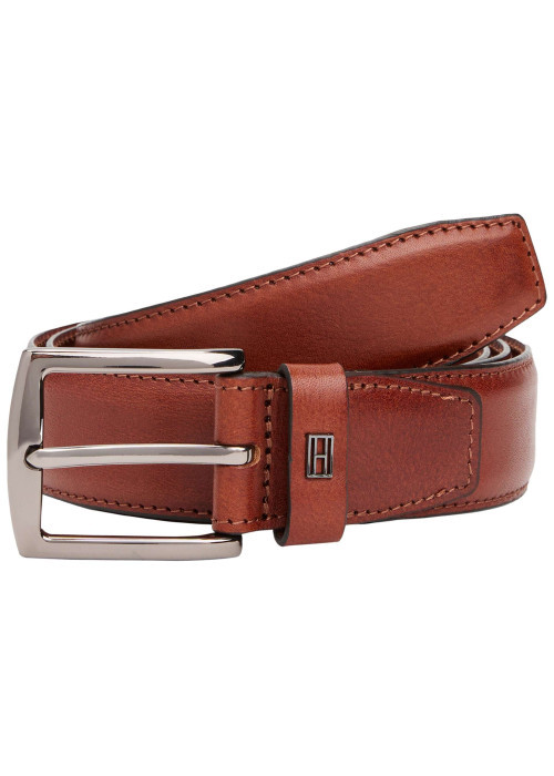 Ceinture en cuir camel unie avec fermeture à boucle à ardillon chromée