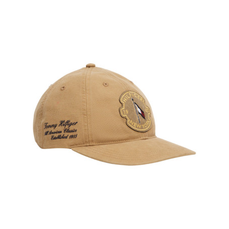 Casquette 6 pans en coton beige unie avec...