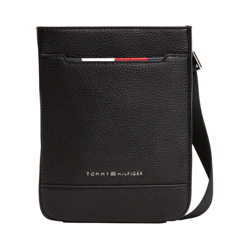 Tommy Hilfiger - Sacoche Noire Unie Effet Grain Avec Bandoulière Réglable Et Logo En Métal - Noire