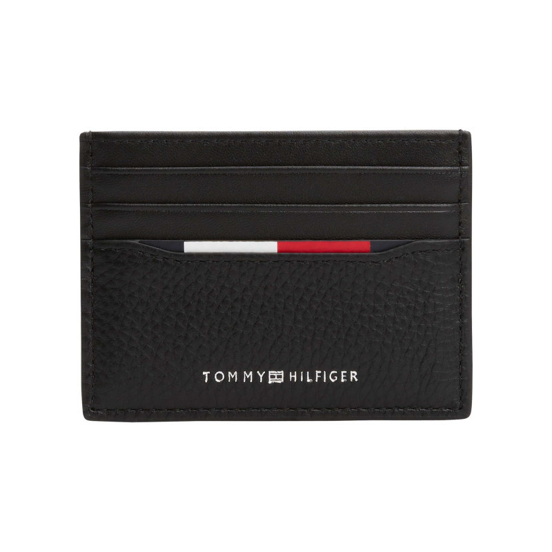 Tommy Hilfiger - Porte-cartes En Cuir Noir Uni Avec Logo Iconique Gris Embossé - Noir