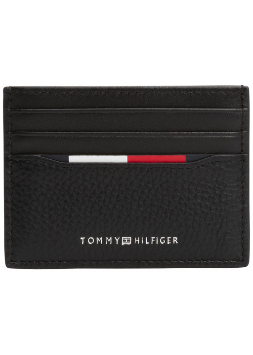 Porte-cartes en cuir noir uni avec logo iconique gris embossé