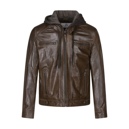Blouson en cuir en cuir marron uni avec une...