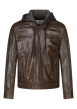 Thumbnail Blouson en cuir en cuir marron uni avec une coupe droite et un col à capuche