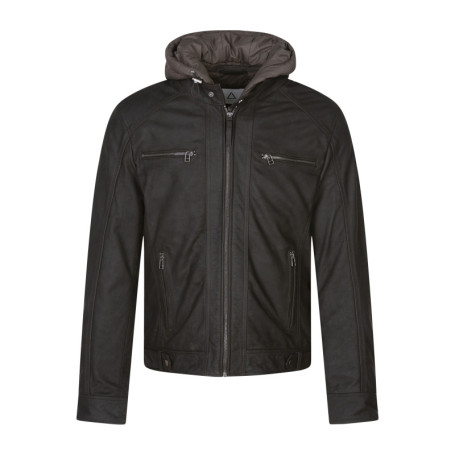 Blouson en cuir en cuir noir uni avec une coupe...