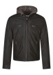 Thumbnail Blouson en cuir en cuir noir uni avec une coupe droite et une fermeture zippée