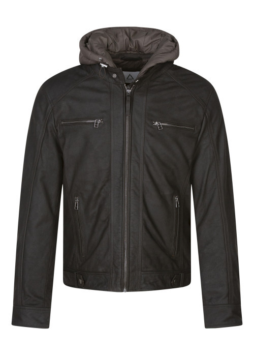 Blouson en cuir en cuir noir uni avec une coupe...