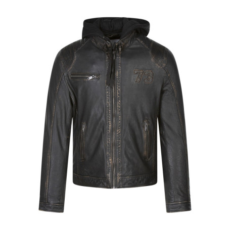 Blouson en cuir en cuir noir uni avec une coupe...