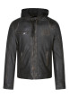 Thumbnail Blouson en cuir en cuir noir uni avec une coupe droite et un col à capuche