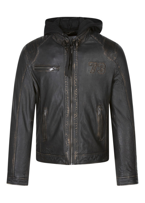 Blouson en cuir en cuir noir uni avec une coupe...